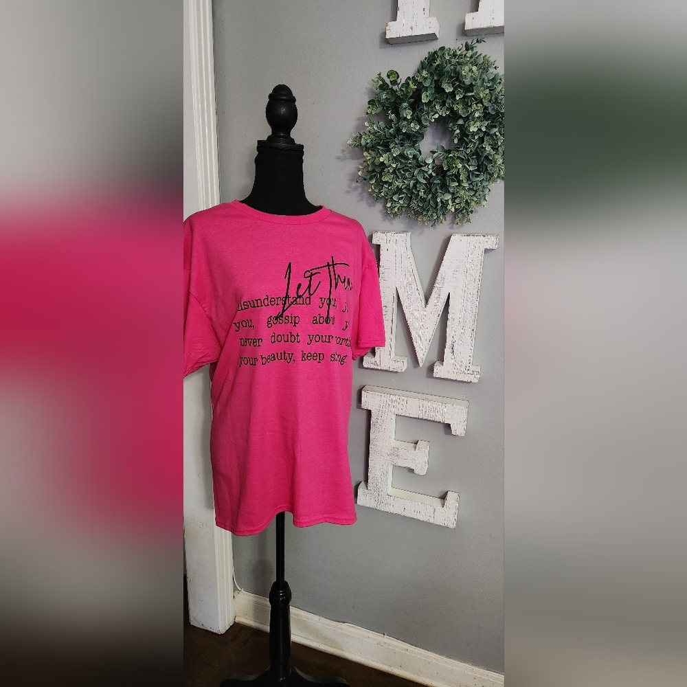 Hot Pink Graphic Tee with Script Front
